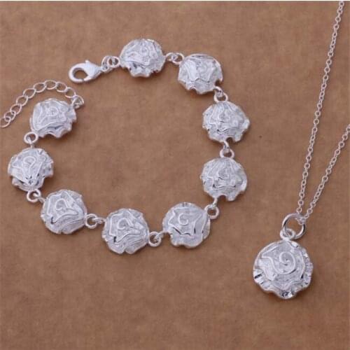 AS194 Hot Sale Silver Plated Color Jewelry Sets For Women Wholesale High Quality Classic Bracelet 023 + Necklace 301