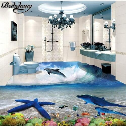 Beibehang Custom large 3D flooring decoration painting underwater world 3D stereo bathroom living room bathroom floor painting