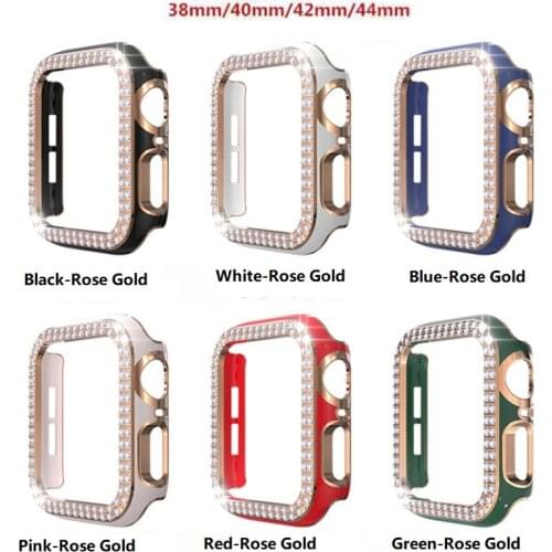 Two-color Double Row Diamond Watch Case Hight Quality PC Electroplating Anti-fall Protective Cover For Apple iWatch 6 SE 5 4 3 2