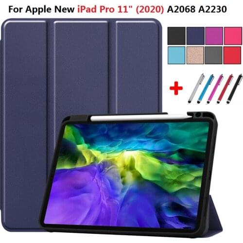 Trifold Tablet Funda with Pencil Holder Stand Cover for iPad Pro 11 Case 2020 A2068 A2230 with Auto Sleep Wake Slim Coque + Gift