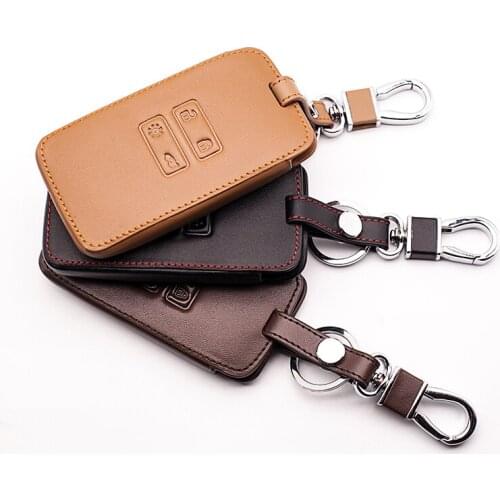 2016 high quality leather key remote control cover purse key chain for Renault 4button key cover dust collector for starline a93