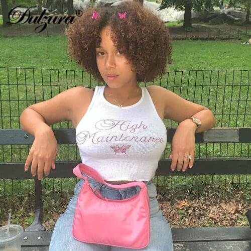 Dulzura Letter Butterfly Rhinestone Ribbed Women Crop Top Tanks Bodycon Sexy Streetwear Casual 2020 Spring Summer Party Club
