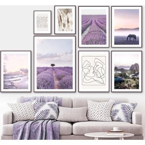 Purple Poster Lavender Wall Art Canvas Painting Beach Landscape Art Print Nordic Posters And Prints Living Room Decoration