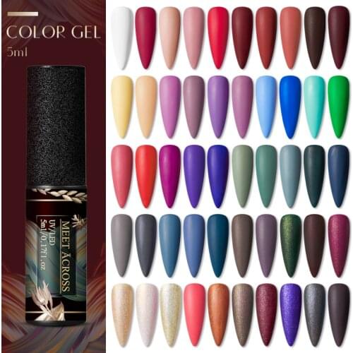MEET ACROSS Gel Nail Polish Varnishes Pure Color Semi Permanent Base Top Need UV LED lamp Manicure Paint Hybrid Nails Gel Polish