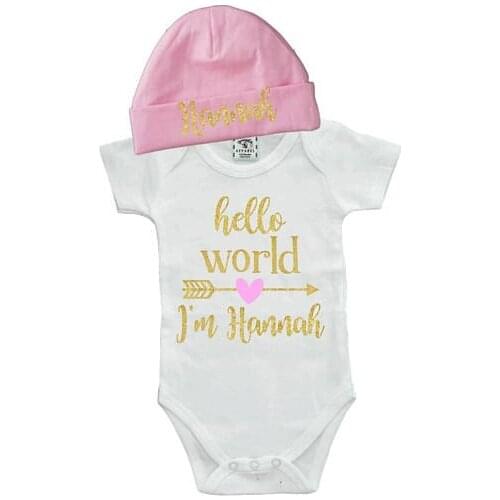 Personalized name newborn infant baby bodysuit onepiece Outfit beanie hat set coming Home toddler shirt party gifts
