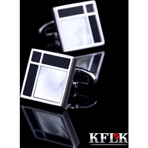 KFLK Jewelry shirt cufflinks for mens Brand Black Cuff links Button Shell High Quality Luxury Wedding Male guests