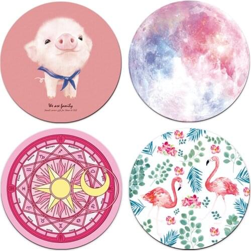 Flamingo Anime Kawaii Computer Gaming Mouse Padding Rubber Thickening Cartoon Round Animal Mouse Pad 20CM Thickness 2mm
