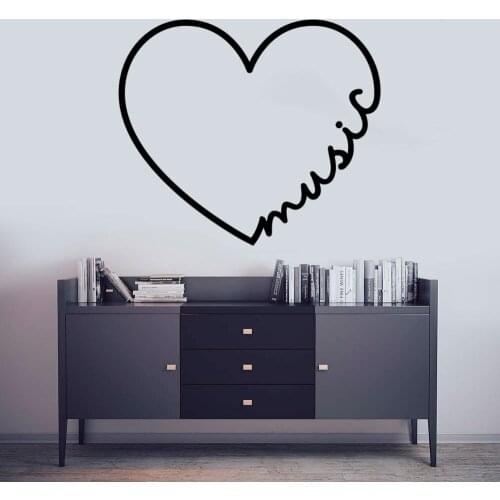 Line Art Heart With Music Calligraphy Text Wall Vinyl Art Sticker For Home Room Decoration A001591