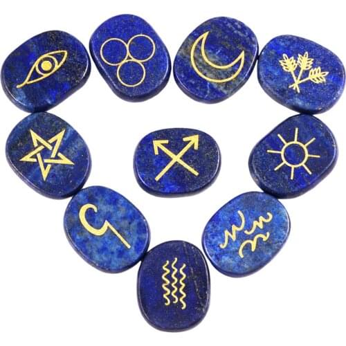 TUMBEELLUWA 10Pc Natural Runes Stones with Engraved Gypsy Symbols Set,Healing Reiki Witchcraft Crystal for Meditation Divination