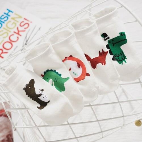 Cartoon socks animal print Womens short cotton Kawaii anime no-show ankle Invisible fashion socks hedgehog Dinosaur