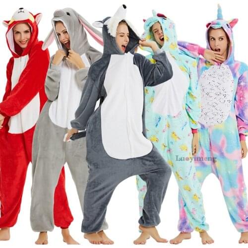New Winter Kugurumi Pajamas Unicorn Onesie For Adults Animal Unicornio Women Sleepwear Kugurumi Nightie Flannel Panda Pyjamas
