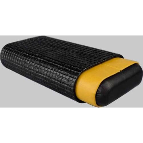 New arrival black and yellow leather & cedar cigar humidor case with cigar cutter