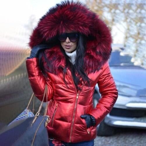 2020 Winter Women Jacket Parkas Fur Collar Women Glossy Down Cotton Jacket Hooded Parka Warm Female Cotton Padded Jacket Casual