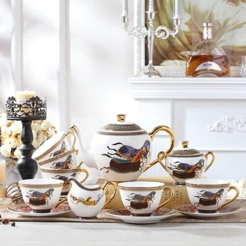 Retro Horse Gift Classic Bone China Coffee Cup Saucer Afternoon Camellia Tea Set Gift Box Coffee Set