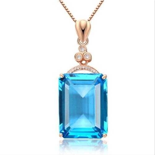 Luxury Crystal Square Pendant Necklace For Women Jewelry Fashion Lady Blue Rose Gold Chain Necklace Girls Clavicle Accessories
