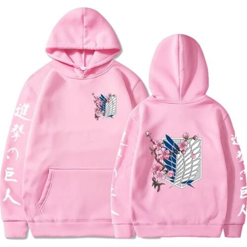 Pink Japanese Anime Attack on Titan Hoodies Men Women Pullover Harajuku Casual Sweatshirt Unisex Female Clothes Dropship