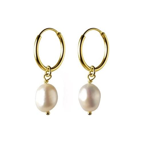 Authentic Real 100% 925 Sterling Silver Jewelry Irregular baroque Pearl Freshwater Waterdrop Circle Hoop Huggie Earrings C-G8320