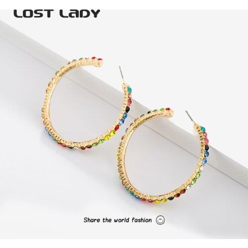 Lost Lady New Creative Alloy Rhinestone Hoop Earrings Simple Geometry Earrings Jewelry Wholesale Accessories Party Wedding Gift