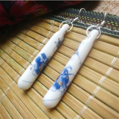 SEA MEW Ethnic Art Peony Ceramic Column Pendant Eardrop Earrings High Quality Earrings For Women Jewelry