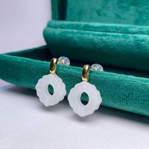 SHILOVEM 18k yellow gold real Natural white Jasper drop earrings classic fine Jewelry women wedding gift new 12mm myme1212221hby