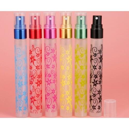 6 Pcs/lot Frosted Printed 10ml Glass Perfume Spray Bottles Atomizer Empty Refillable Portable Mini Parfum Bottle
