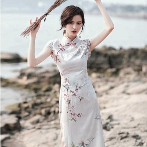 Traditional Chinese Dress Qipao Cheongsam Shanghai Tang Silk Qi Pao Retro Vintage Femme China Oriental Dress Cheongsam 10155