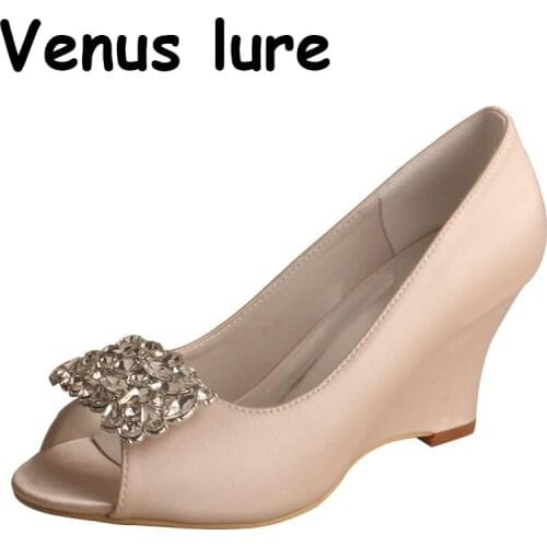 23 Colors)Women Shoes Wedge Heel Shoes Bridsmaid Nude Peep Toe Pumps 7.5CM