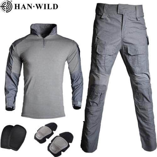 HAN WILD Military Uniform G3 Suit Tactical Camouflage Men Army Clothes Airsoft Military Combat Shirt + Cargo Pants Knee Pads