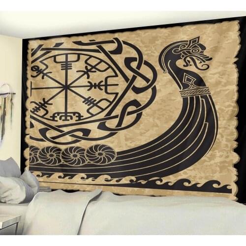 Viking mystical symbol home decoration tapestry psychedelic scene tapestry Bohemian Upholstered Sofa carpet witchcraft yoga mat
