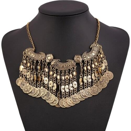 LZHLQ Boho Vintage Chunky Maxi Statement Necklace Women Jewelry Exaggerated Coin Choker Necklaces & Pendants
