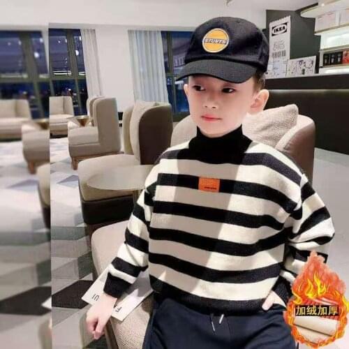 High Neck Knitting Spring Autumn Winter Sweater Baby Boys Kids Childrens Warm Plus Velvet Thicken Top High Quality