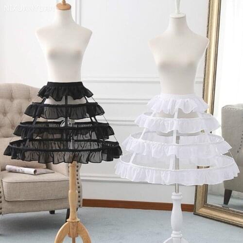 Womens Hollow Short Birdcage Petticoat Elastic Waist 3 Hoops Pleated Ruffles A-Line Wedding Cosplay Crinoline Underskirt