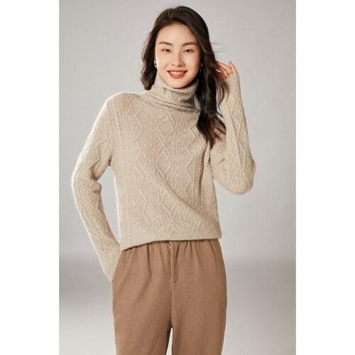 Womens knitted loose casual thick sweater solid color long-sleeved warm wool pullover sweater autumn winter cashmere sweater