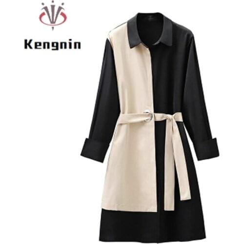 Plus Size 4XL Women Dress 2021 Spring Autumn Fashion Ladies Vestidos Patchwork Sashes Female Robe Dress Loose Clothing KE933