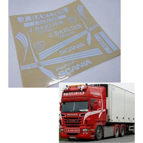 1/14 Rc Trucks Tamiya Scania Tractor Trailer White Body Decals J.BARLIEN TRANSPORT Super Stickers For Radio Control Toys Model