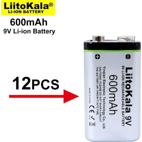 12PCS LiitoKala 600mAh 9V 6F22 Rechargeable li-ion Battery For Microphone Multimeter RC Toys Temperature Gun