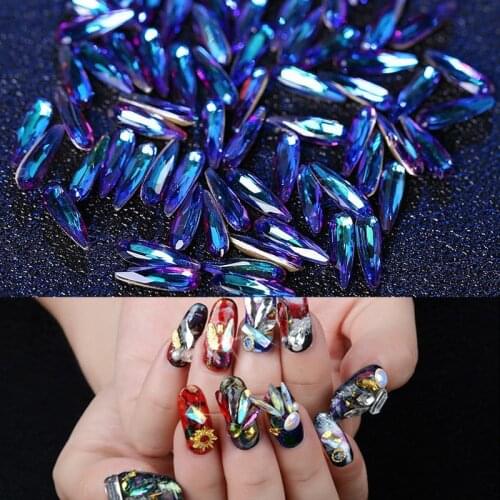 20pcs/lot Nail Strass Rhinestone AB White Flame Red Blue Flat-Back Strass Crystal 3x10mm Long-Water-Drop Nail Tips Strass Decora
