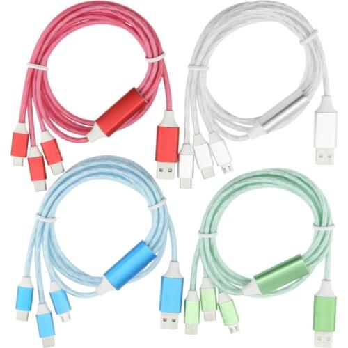 3 in 1 LED Flowing USB Cable For iPhone Xiaomi Samsung 1.2m Luminous Type C 8Pin Micro Usb Charger Cord Wire for Mobile Phones