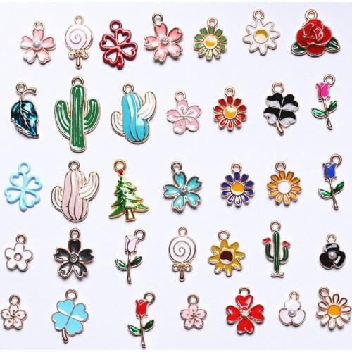 35Pcs Mixed Color Mixed Oil Enamel Cactus Charms Zinc Alloy Earring Pendant Accessory For DIY Bracelet Necklace Jewelry Making