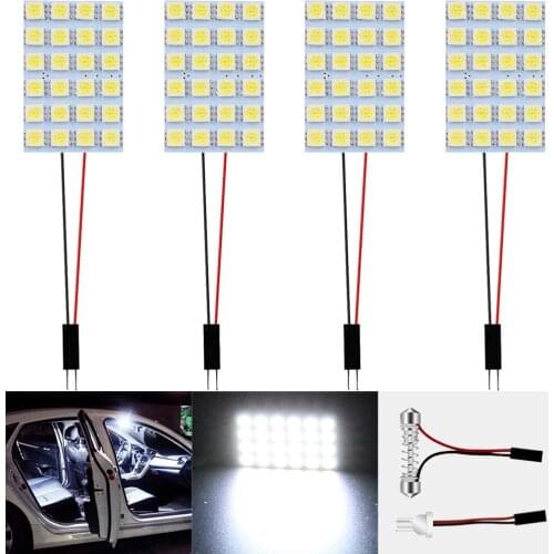 4-Pack White 24-SMD LED Light Car Camper RV Interior Lighting Panel Dome Lamp Map Roof Ceiling Bulb 12V DC with 4 X T10 Adapter
