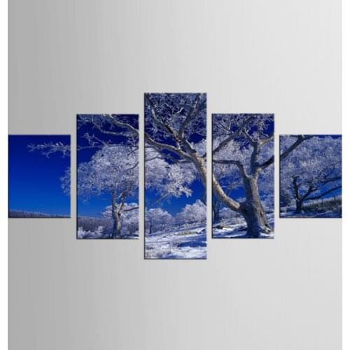 5 Panel Pictures Canvas Painting Snow Tree Flower Painting Wall Art Decorative Canvas Wall Art Modular Picture Framed