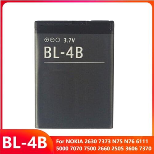 Original Replacement Phone Battery BL-4B For NOKIA 2630 7373 N75 N76 6111 5000 7070 7500 2660 2505 3606 7370 Batteries 700mAh