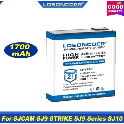 100% Original LOSONCOER 1700mAh For SJCAM SJ9 STRIKE, SJ9 Series Battery, SJ9 MAX, SJ10 PRO, SJ10X 4K Action Camera Battery