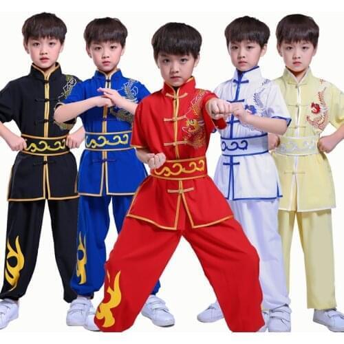 Childrens martial arts performance clothing boys girls practice clothes Tai Chi Chinese Kung Fu training embroidery dragon suit