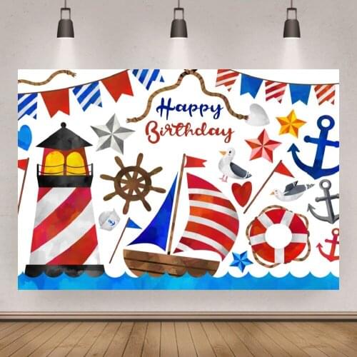 Cartoon Sailboat Sailing Theme Photography Backdrop Boys Birthday Party Custom Photo Background Booths Studio Props Decoration