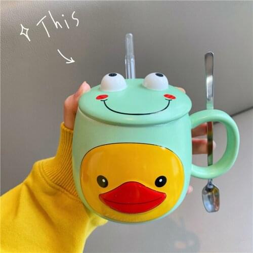 Chinese Tea Cup with Lid Ceramic Coffee Mug Cute Cartoon Creative Drinking Glasses Lovely Design Enamel Mug Couple Gifts