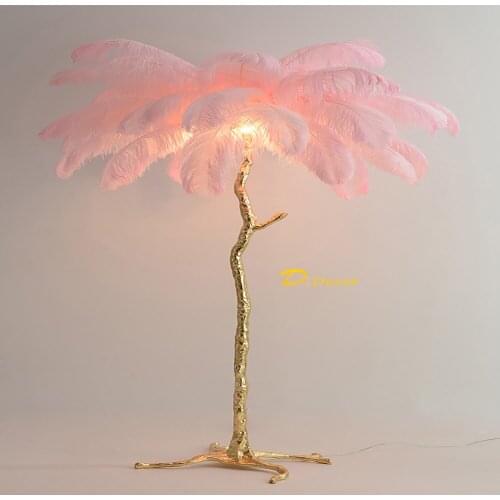 Modern Luxury Ostrich Feather Gold Floor Lamp Copper Brass Resin Nordic Standing Lamp for Villa Tripot Hotel Decorative Lighting