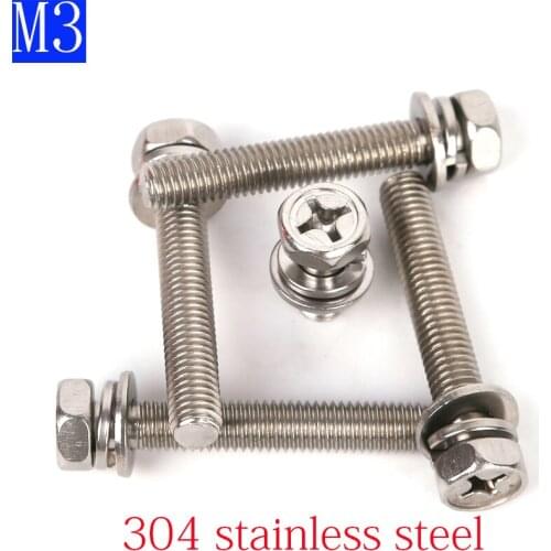 M3 - 0.5 Cross Recessed Hex Bolt Indentation,Lock Washer &Plain Washer Assemblies 3mm