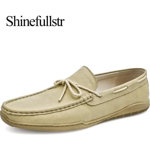 Genuine Leather Men Loafers Casual Shoes Solid Beige Loafer Man Lofer Moccasins Driving Shoe