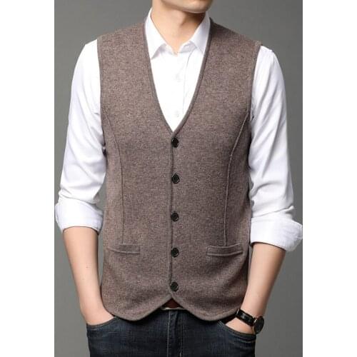 Men 100% Cashmere Vest Jumpers Coat 2020 Autumn Winter Pure Wool Soft Thicked Warm Knitted Sleeveless Sweaters Cardigan